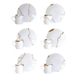 Bernardaud, Kintsugi, Set of 6 coffee cups and saucers