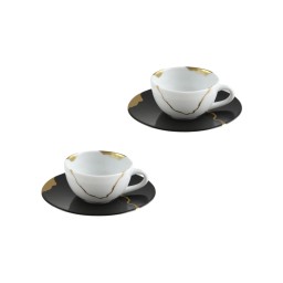 Bernardaud, Kintsugi, Charbon set of 2 coffee cups and saucers