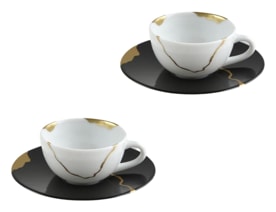 Bernardaud, Kintsugi, Charbon set of 2 coffee cups and saucers