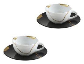 Bernardaud, Kintsugi, Charbon set of 2 coffee cups and saucers