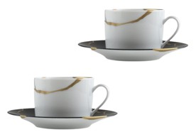 Bernardaud, Kintsugi, Charbon set of 2 tea cups and saucers