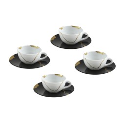 Bernardaud, Kintsugi, Charbon set of 4 coffee cups and saucers