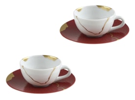 Bernardaud, Kintsugi, Rouge Empereur set of 2 coffee cups and saucers