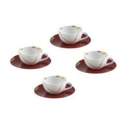 Bernardaud, Kintsugi, Rouge Empereur set of 4 coffee cups and saucers