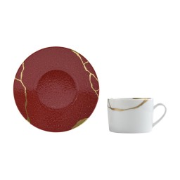 Bernardaud, Kintsugi, Rouge Empereur extra tea cup and saucer