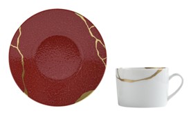 Bernardaud, Kintsugi, Rouge Empereur extra tea cup and saucer