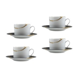 Bernardaud, Kintsugi, Charbon set of 4 tea cups and saucers