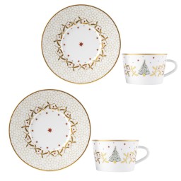 Bernardaud, Noël, Set of 2 tea cups and saucers