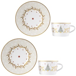 Bernardaud, Noël, Set of 2 tea cups and saucers