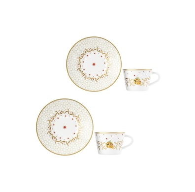 Bernardaud, Noël, Set of 2 coffee cups and saucers