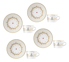 Bernardaud, Noël, Set of 4 tea cups and saucers