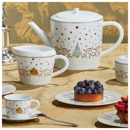 Bernardaud, Noël, Set of 4 tea cups and saucers