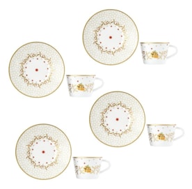 Bernardaud, Noël, Set of 4 coffee cups and saucers