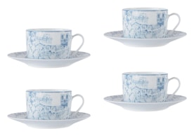 Bernardaud, Tout Paris, Set of 4 tea cups and saucers
