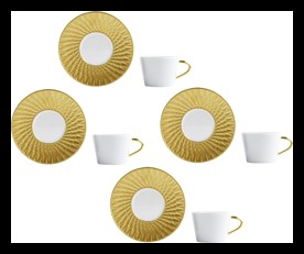 Bernardaud, Twist Gold, Set of 4 coffee cups and saucers