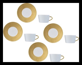 Bernardaud, Twist Gold, Set of 4 tea cups and saucers