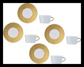 Bernardaud, Twist Gold, Set of 4 tea cups and saucers