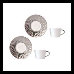 Bernardaud, Twist Platinum, Set of 2 coffee cups and saucers