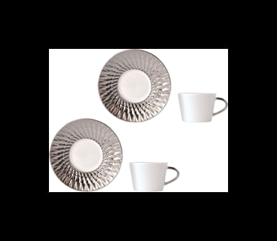 Bernardaud, Twist Platinum, Set of 2 coffee cups and saucers