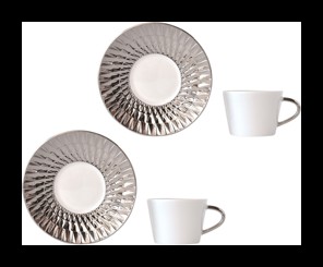 Bernardaud, Twist Platinum, Set of 2 coffee cups and saucers