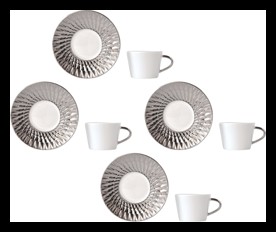 Bernardaud, Twist Platinum, Set of 4 coffee cups and saucers