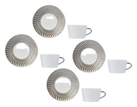 Bernardaud, Twist Platinum, Set of 4 tea cups and saucers