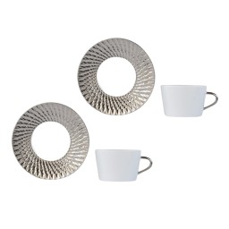 Bernardaud, Twist Platinum, Set of 2 tea cups and saucers