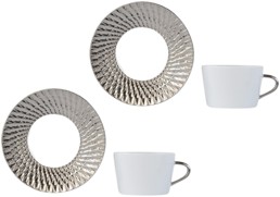 Bernardaud, Twist Platinum, Set of 2 tea cups and saucers