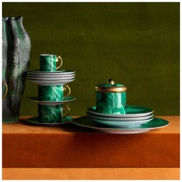 L'Objet, Malachite, Gift box of 6 espresso cups and saucers