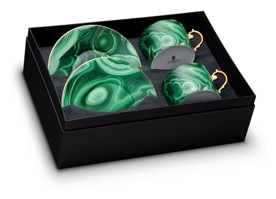 L'Objet, Malachite, Gift box of 2 tea cups and saucers