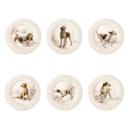 Gien, Sologne, Dessert plates assorted Dogs, set of 6