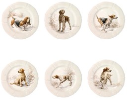 Gien, Sologne, Dessert plates assorted Dogs, set of 6