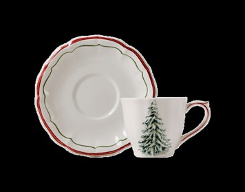 Gien, Filet Noël, Us tea cup & saucer, set of 2