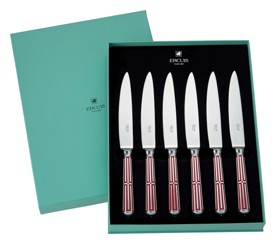 Ercuis, Arts decoratifs paquebot mahogany, 6 dinner knifes set in a giftbox