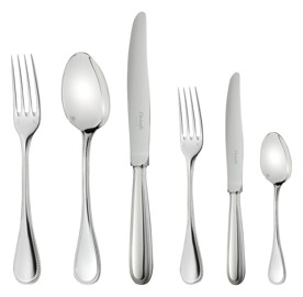 Christofle, Perles cutlery, silver plated, Flatware set for 12 people (110 pieces) Imperial chest