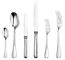 Christofle, Malmaison cutlery, silver plated, Set for 12 people (48 pieces) with Chest