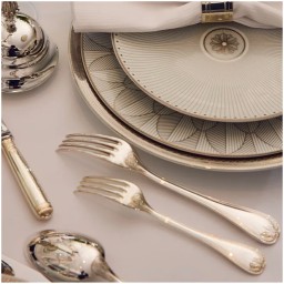 Christofle, Malmaison cutlery, silver plated, Set for 12 people (75 pieces) with Ambassadeur Chest