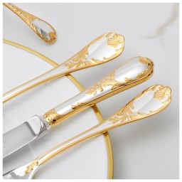 Christofle, Marly, silver plated - gold accent, Salad serving spoon