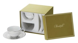 Christofle, Malmaison Impériale Platinium, Set of 2 tea cup and saucers