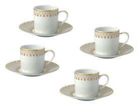 Bernardaud, Soleil levant, Set of 4 coffee cups and saucers