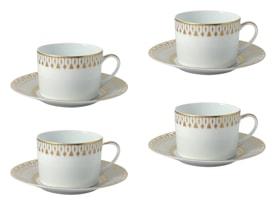 Bernardaud, Soleil levant, Set of 4 tea cups and saucers