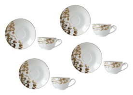 Bernardaud, Vegetal Gold, Set of 4 tea cups and saucers