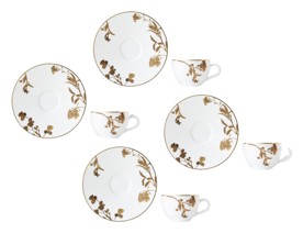 Bernardaud, Vegetal Gold, Set of 4 coffee cups and saucers