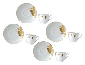 Bernardaud, Vegetal Gold, Set of 4 espresso cups and saucers