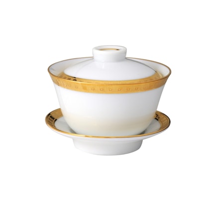 Bernardaud, Athena Gold, Small covered cup and saucer
