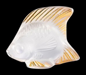 Lalique, Fish sculptures, Fish sculpture, gold stamped