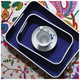Von Gern Home, Trays and boxes, Large tray, navy & white edge