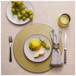 Von Gern Home, Stripe placemats and coasters, Round stripe placemat, gray & yellow