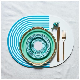 Von Gern Home, Stripe placemats and coasters, Stripes & solids placemat, turquoise & part white