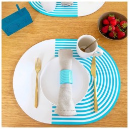 Von Gern Home, Stripe placemats and coasters, Stripes & solids placemat, turquoise & part white